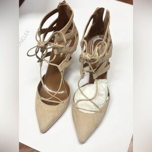 Aquazzura Belgravia Nude Lace-Up Heels